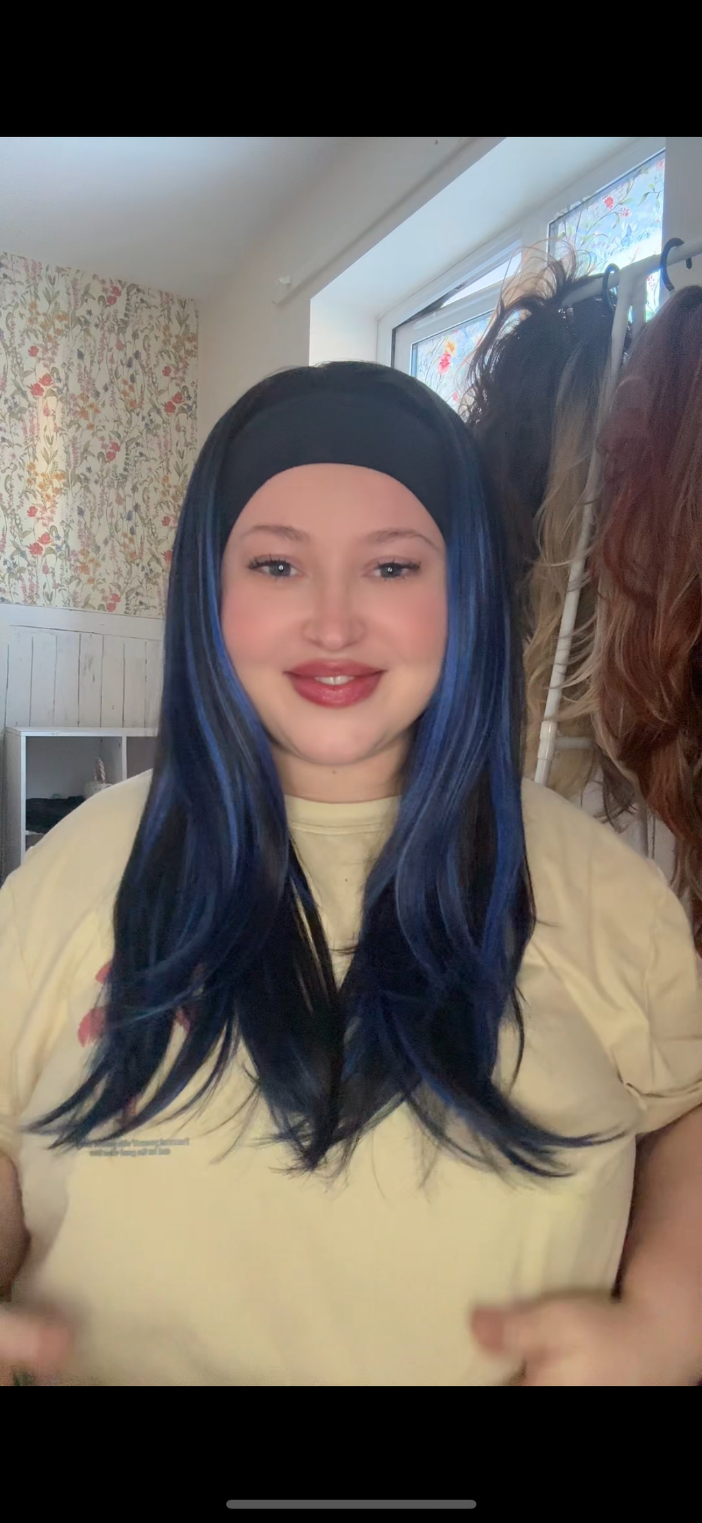 Blue Black Headband Wig