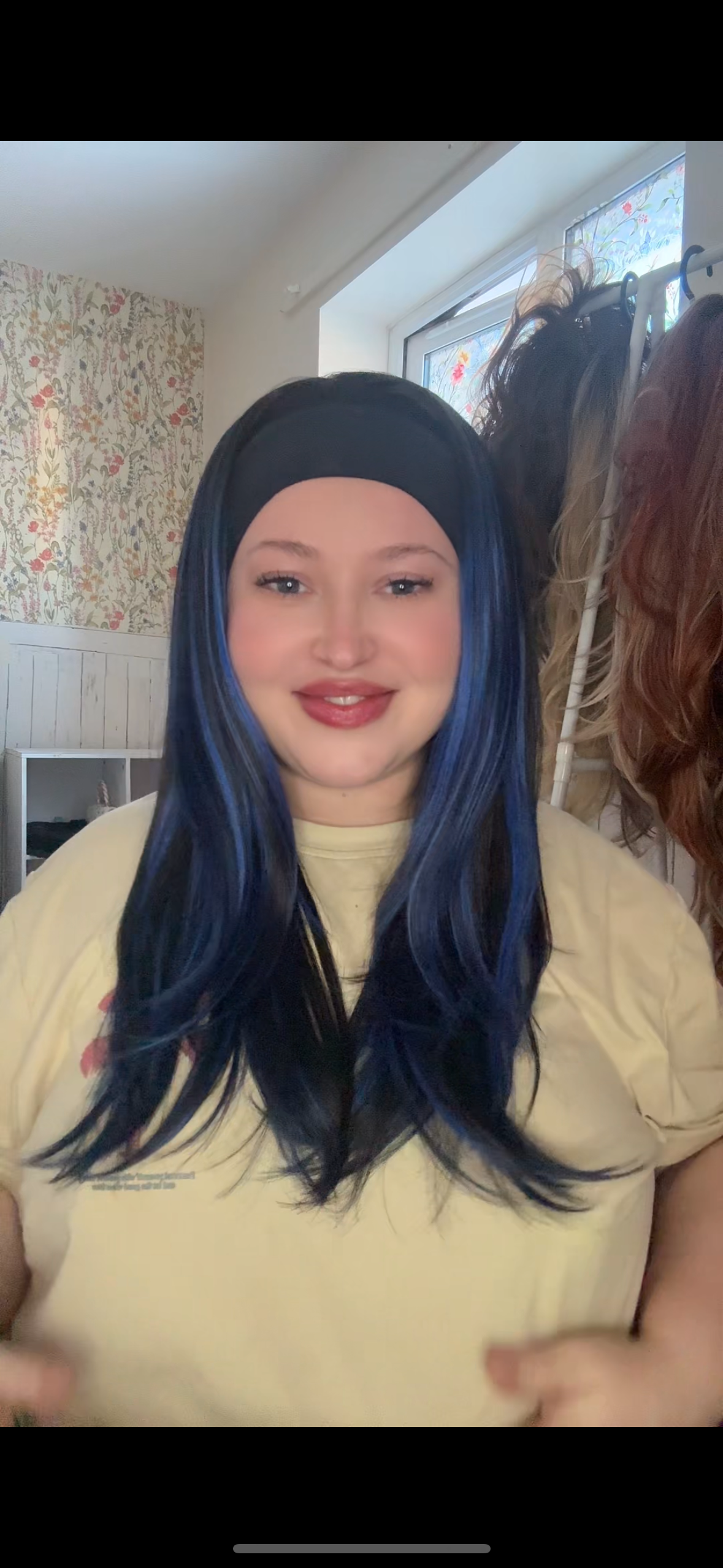 Blue Black Headband Wig