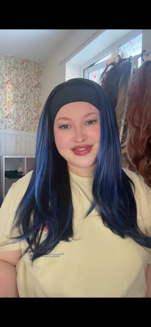 Blue Black Headband Wig