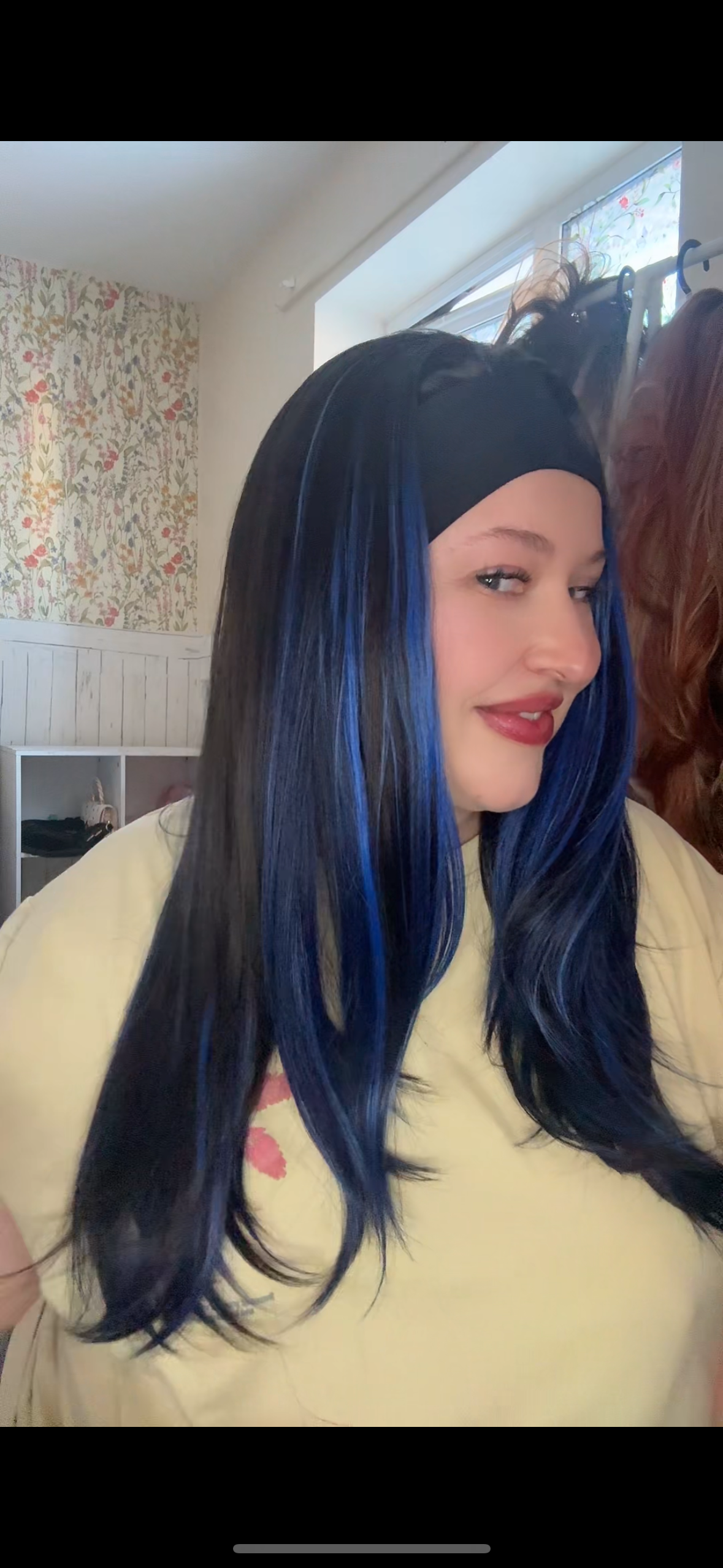 Blue Black Headband Wig