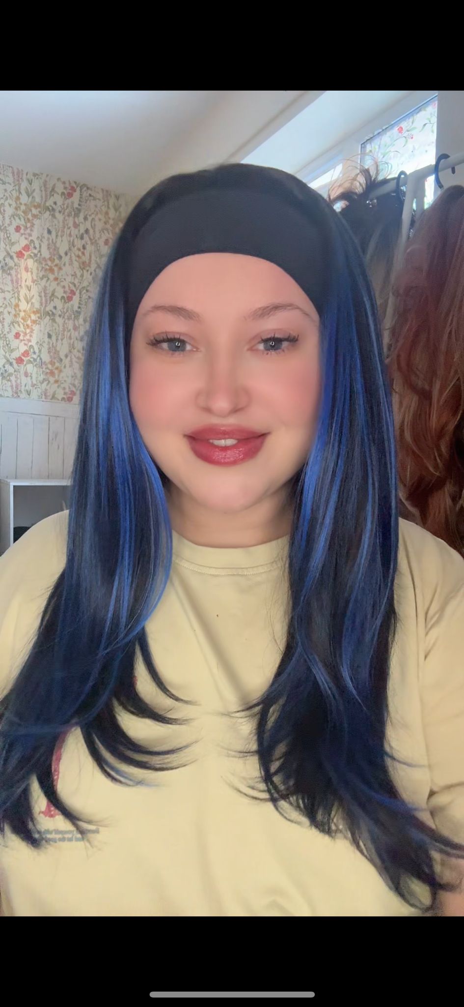 Blue Black Headband Wig