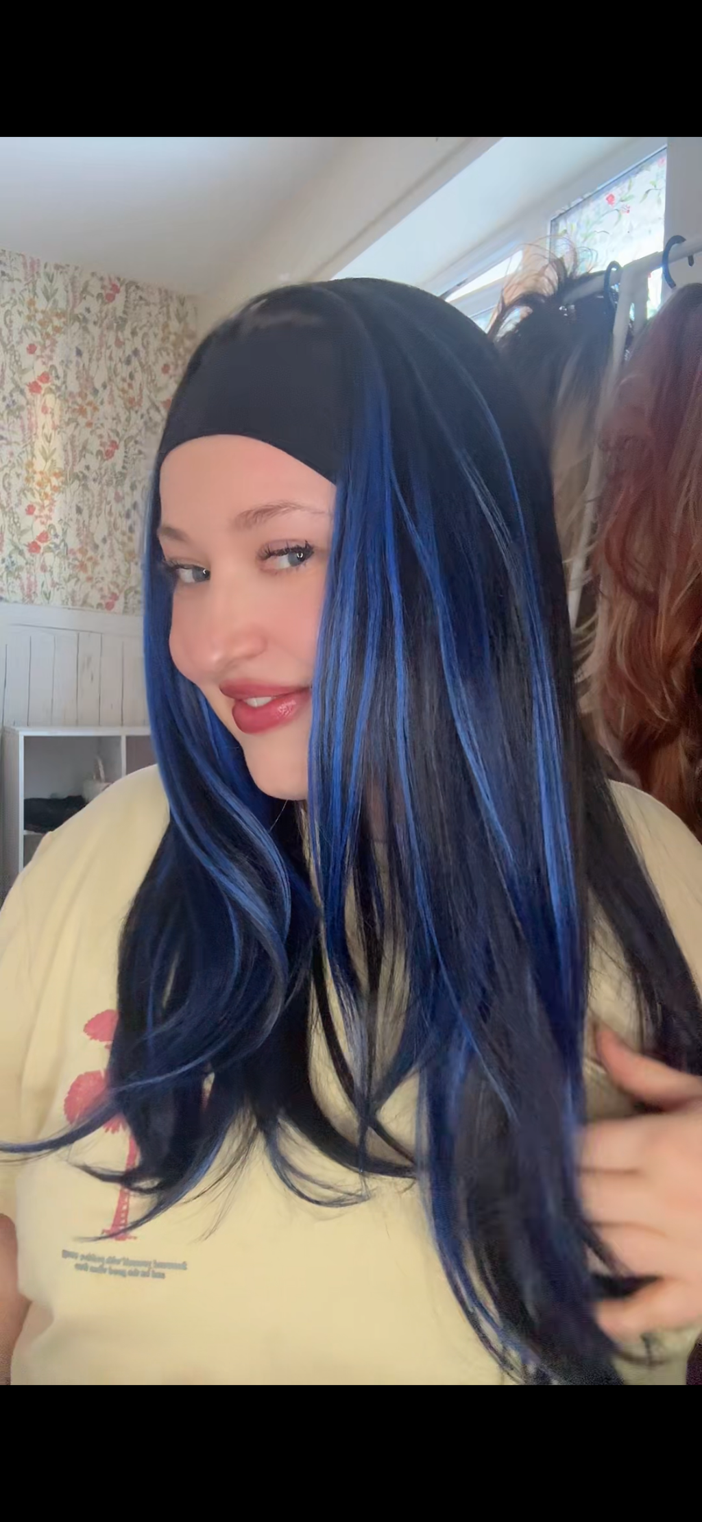 Blue Black Headband Wig