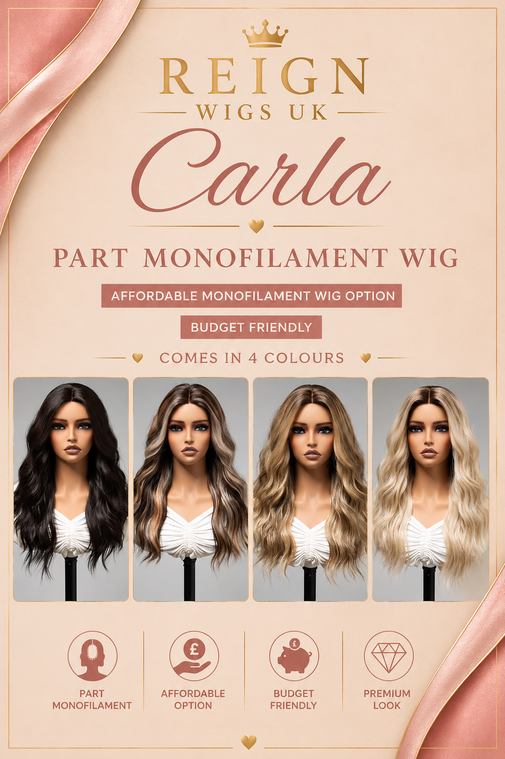 CARLA t part single layer monofilament wig